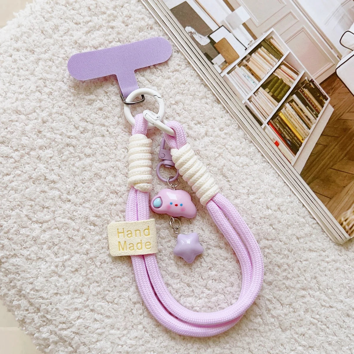 🎀 Lanyard con colgante de nube 3D – Correa de mano ajustable corta y cute, clip universal anticaída
