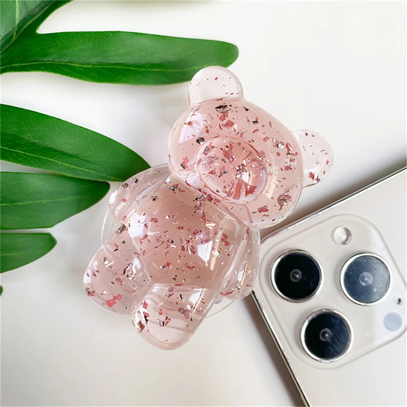 🎀 Soporte de Osito con Brillos – Griptok universal con escarcha y diseño cristalino, soporte para celular cute y brillante