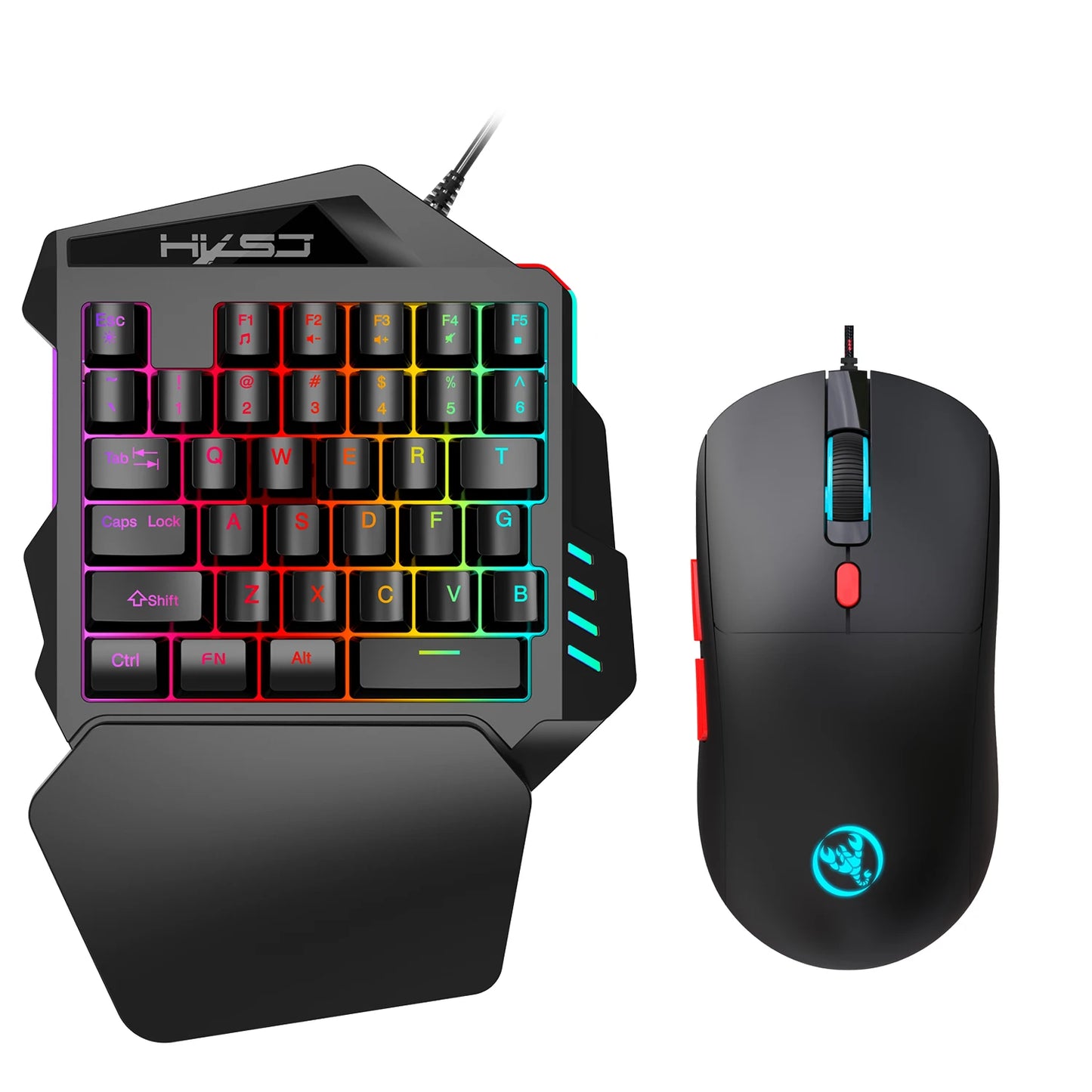 🎮 Combo Gamer Mini 35 Teclas | Teclado de Una Mano RGB 🌈 Mouse 3600 DPI 6D Alámbrico USB ⌨️ Compatible iPhone 📱
