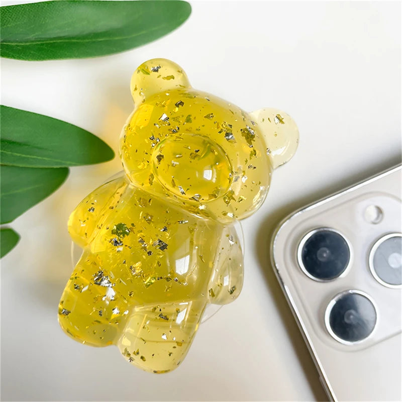 🎀 Soporte de Osito con Brillos – Griptok universal con escarcha y diseño cristalino, soporte para celular cute y brillante