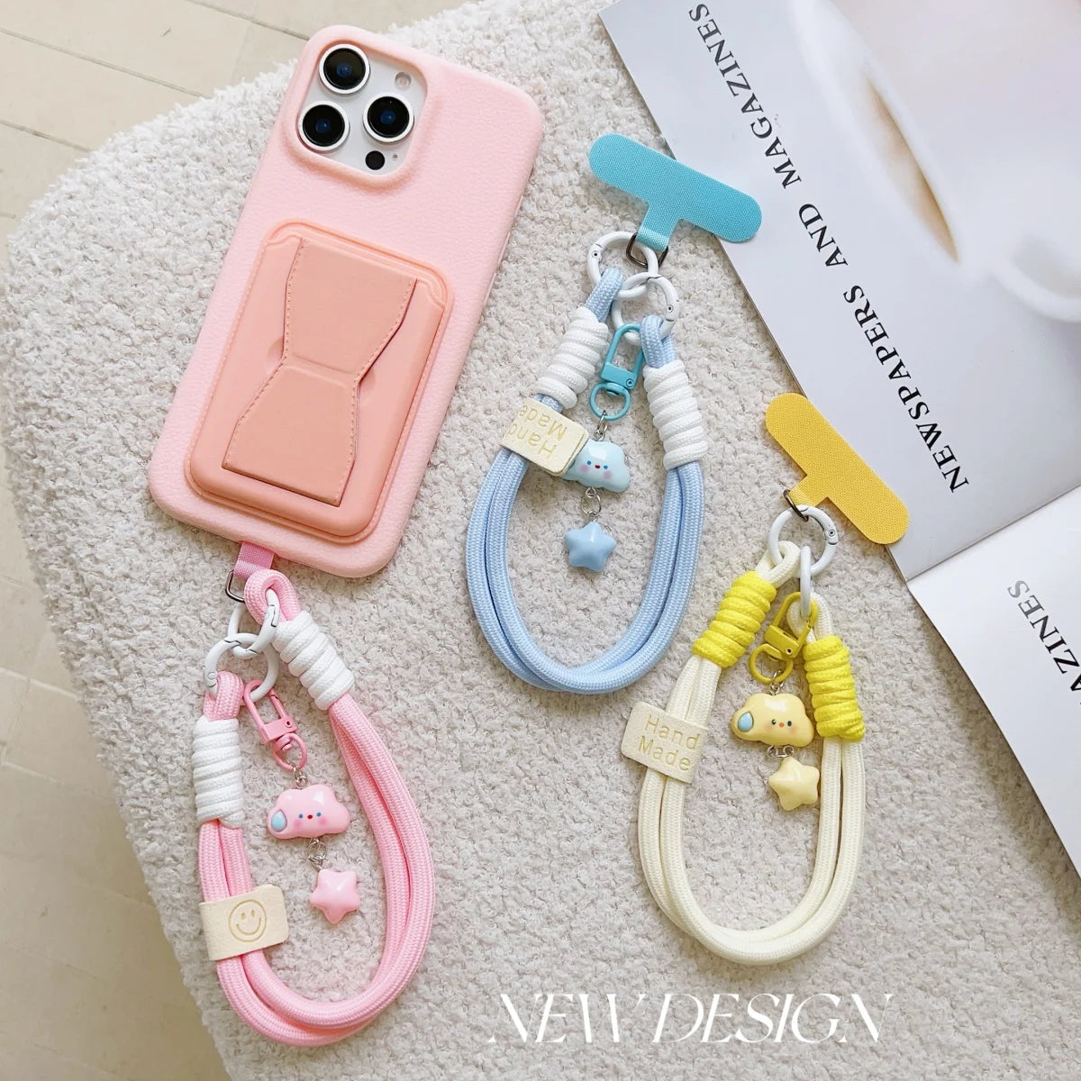 🎀 Lanyard con colgante de nube 3D – Correa de mano ajustable corta y cute, clip universal anticaída