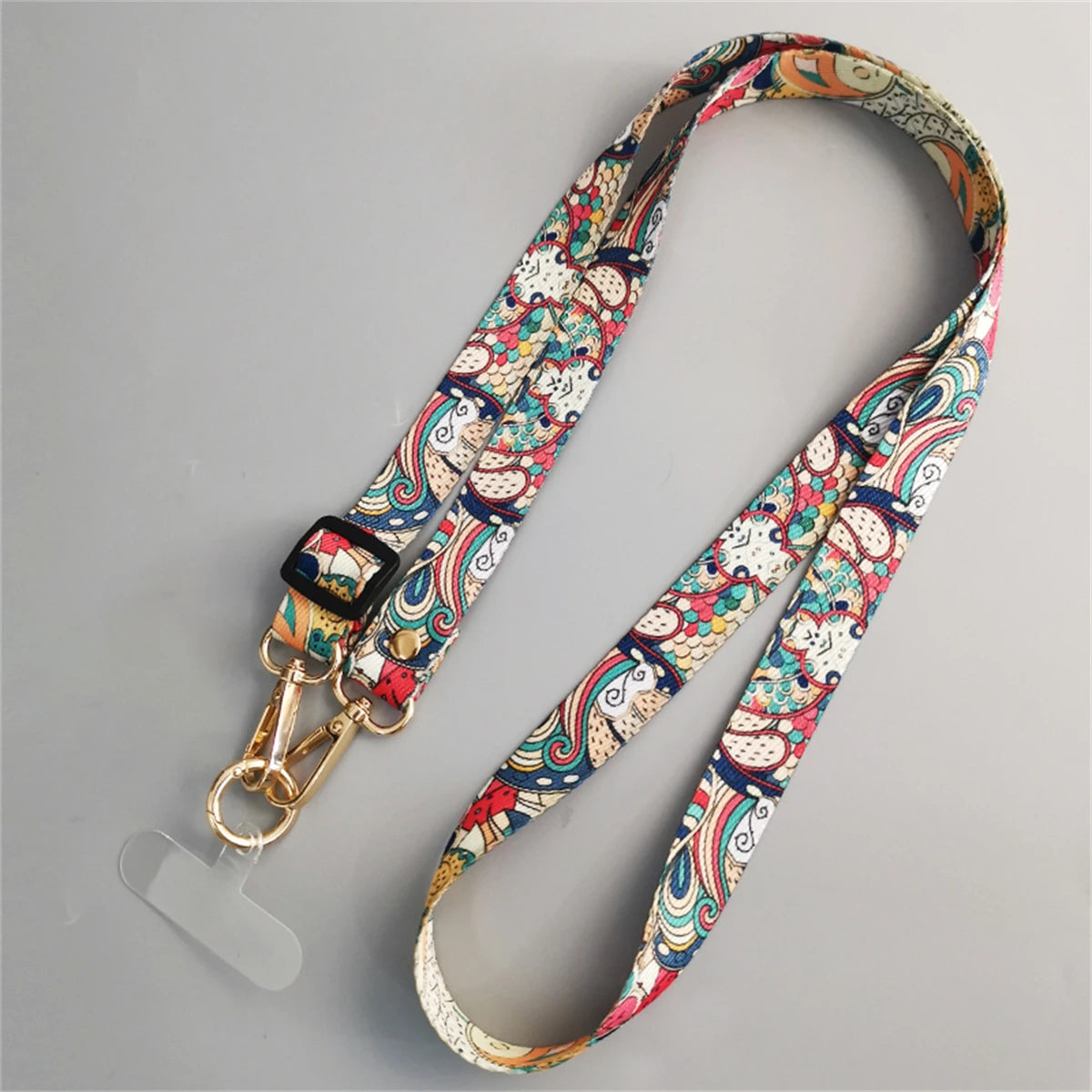 🎀 Clip para celular con patrón retro – Lanyard largo cruzado ajustable para cuello