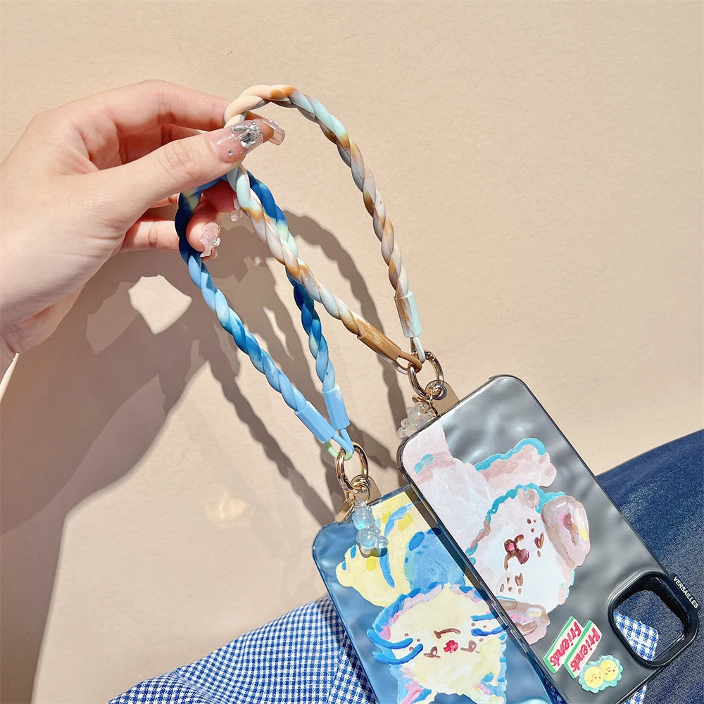 🎀 Lanyard con oso brillante – Correa cruzada larga para celular, diseño cute y deportivo