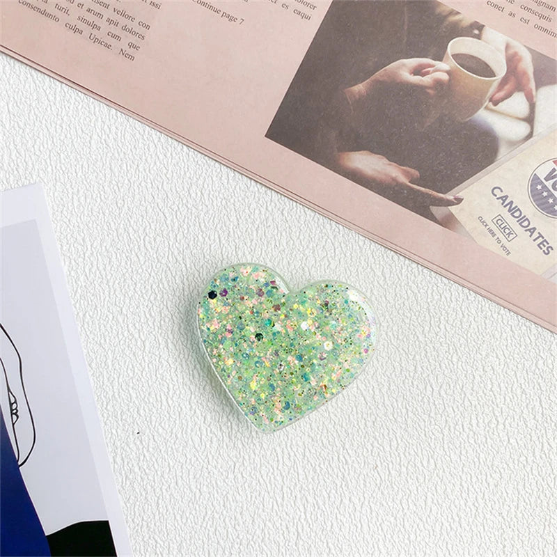 🎀 Soporte Epóxico de Corazón – Griptok coreano con brillo para iPhone o Samsung, accesorio de amor brillante y cómodo