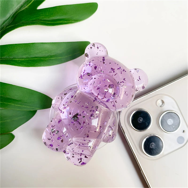 🎀 Soporte de Osito con Brillos – Griptok universal con escarcha y diseño cristalino, soporte para celular cute y brillante