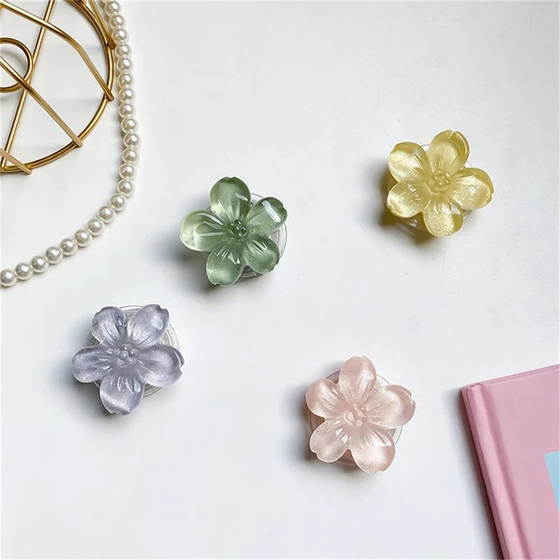 🎀 Soporte de Flor Epóxica – Griptok coreano con anillo para celular, diseño de flor con brillo cristal, ideal para iPhone y Samsung