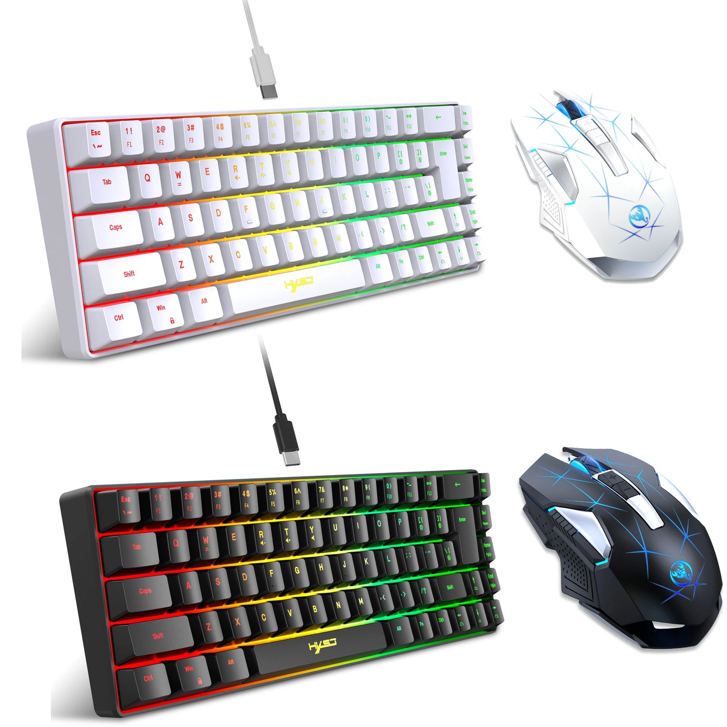🎮 Kit Gamer 68 Teclas | Teclado con Retroiluminación RGB 🌈 Alámbrico 🔌 Tipo Membrana + Mouse Inalámbrico 🖱️ Portátil • Ideal para Hogar y Oficina 🏠💼