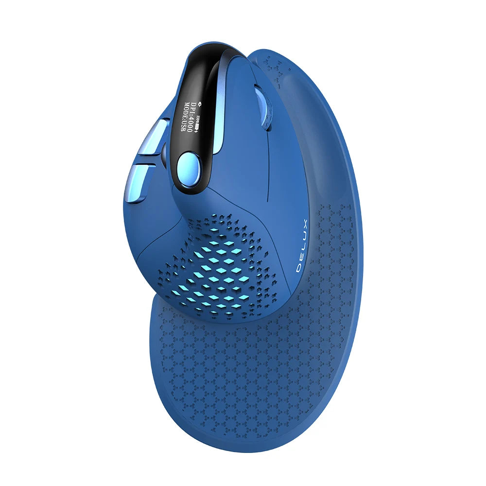 🖱️ Delux Seeker M618XSD con pantalla OLED, inalámbrico USB + BT 5.0 | Mouse vertical ergonómico recargable, 1000Hz, para PC y laptop