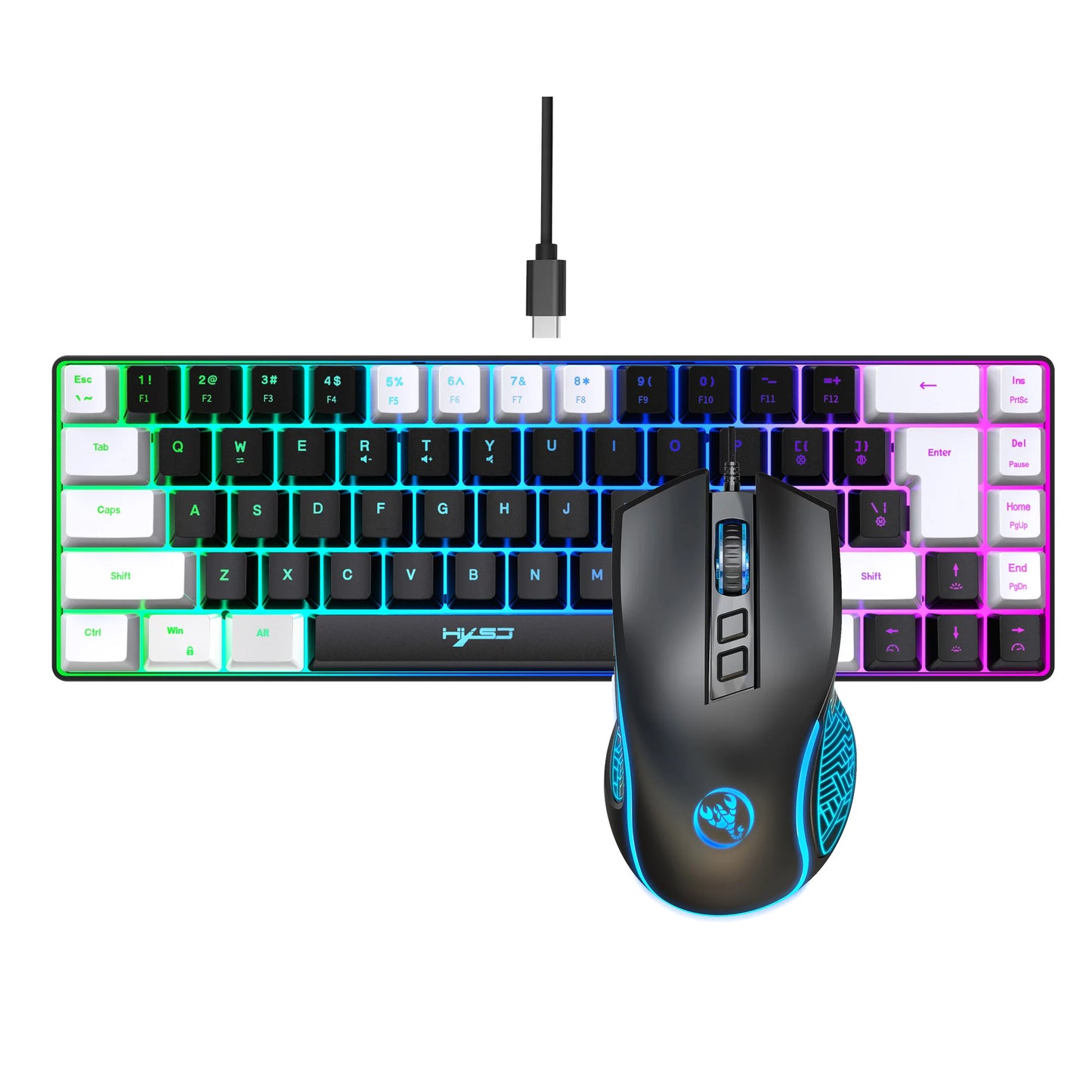🎮 Combo Gamer Mini V200 2024 🆕 | Teclado Compacto 68 Teclas con Sensación Mecánica ⌨️ + Mouse RGB Luminoso 🌈 Ideal para PC Gaming 💻🖱️