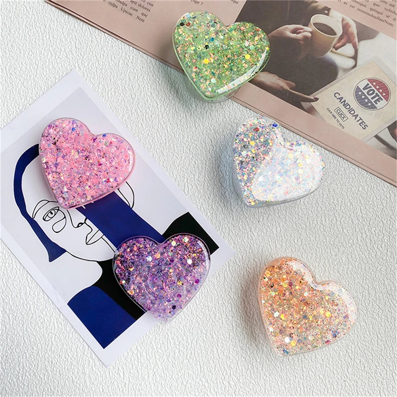 🎀 Soporte Epóxico de Corazón – Griptok coreano con brillo para iPhone o Samsung, accesorio de amor brillante y cómodo
