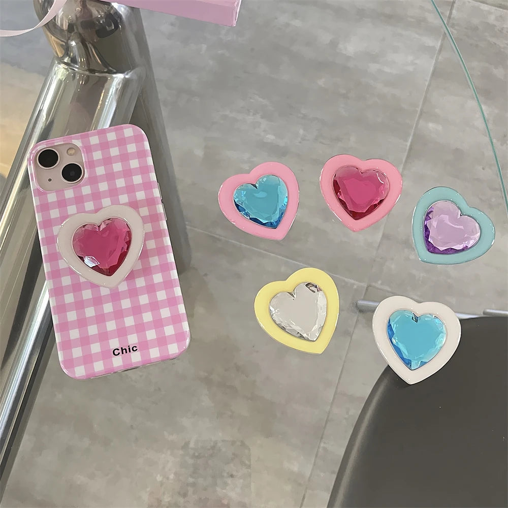 🎀 Soporte de Corazón con Diamantes – Griptok brillante de lujo, soporte para celular estilo romántico y elegante