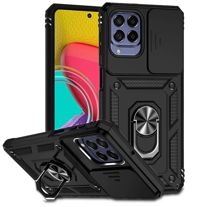📱 Funda Galaxy M34 5G | Bumper híbrido con anillo y tapa de cámara