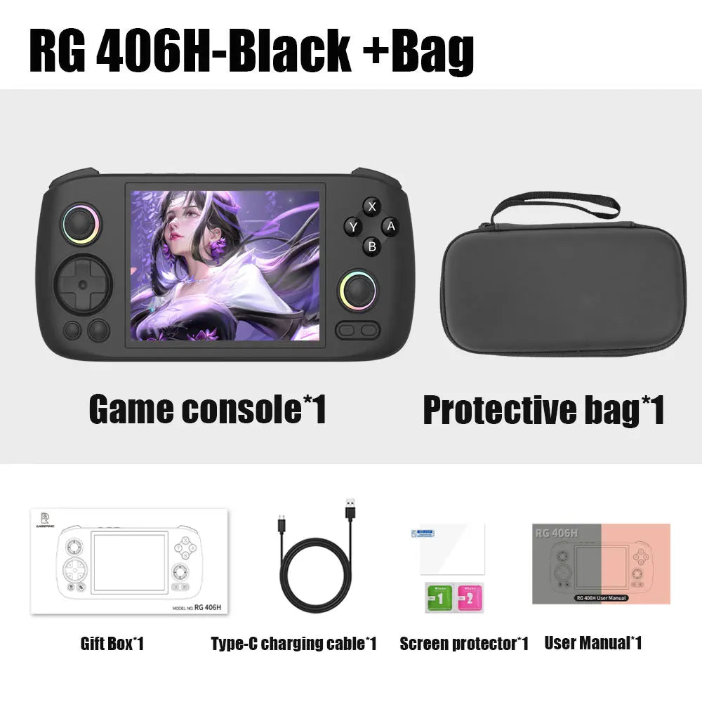 🎮🚀ANBERNIC RG406H – Potencia Android en Formato Retro Consola Portátil de 4" IPS, Android 13, Joysticks RGB y Más de 4000 Juegos