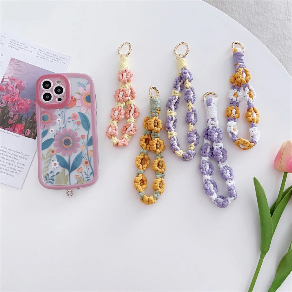 🎀 Llavero de margarita macramé – Pulsera bohemia estilo vintage, charm para bolso o llaves