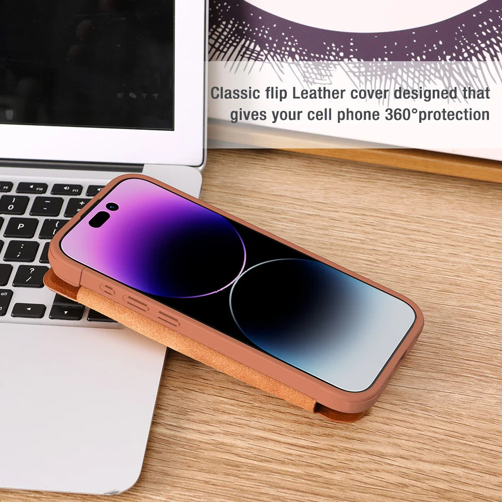 📱 Funda iPhone 15 / 15 Pro | Qin Cuero con Bolsillo y Protección de Lente | Nillkin