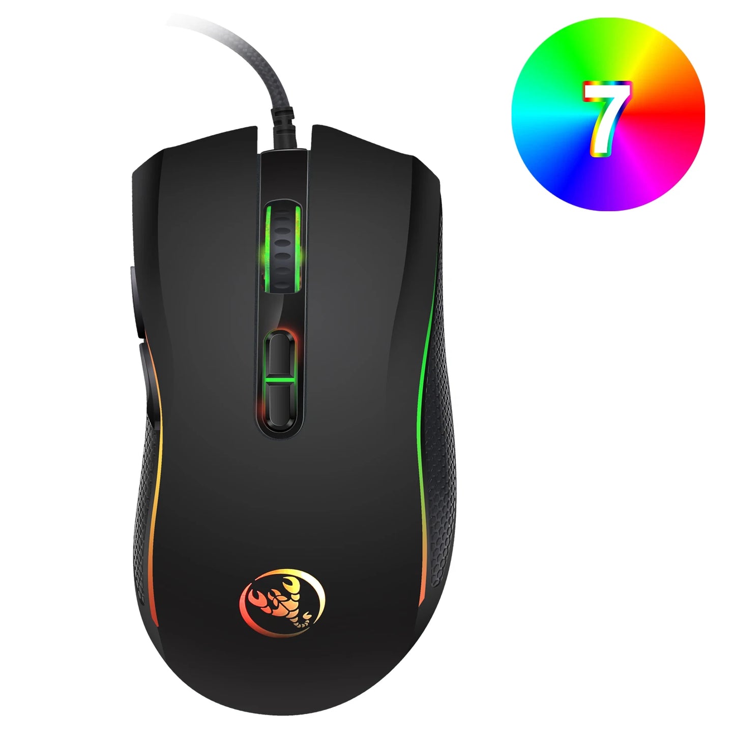 🖱️ Opción popular: HXSJ A869 mouse ergonómico óptico RGB ABS, ajuste de resolución en 4 niveles, cableado para laptop y PC