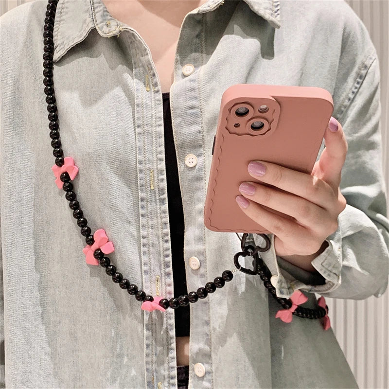 🎀 Correa Larga Bohemia con Piedras y Perlas – Lanyard de estilo elegante para celular, anti pérdida y con diseño femenino