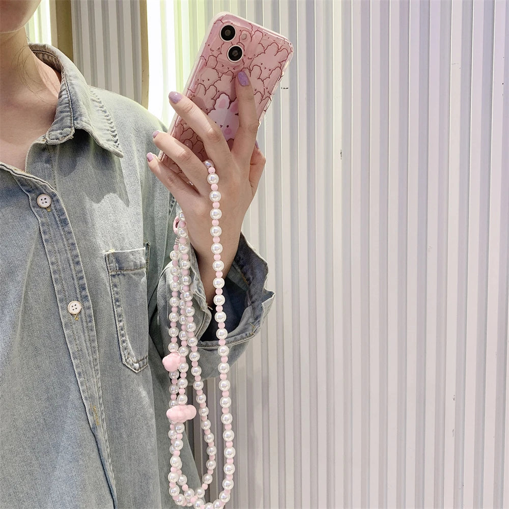 🎀 Correa Larga Bohemia con Piedras y Perlas – Lanyard de estilo elegante para celular, anti pérdida y con diseño femenino