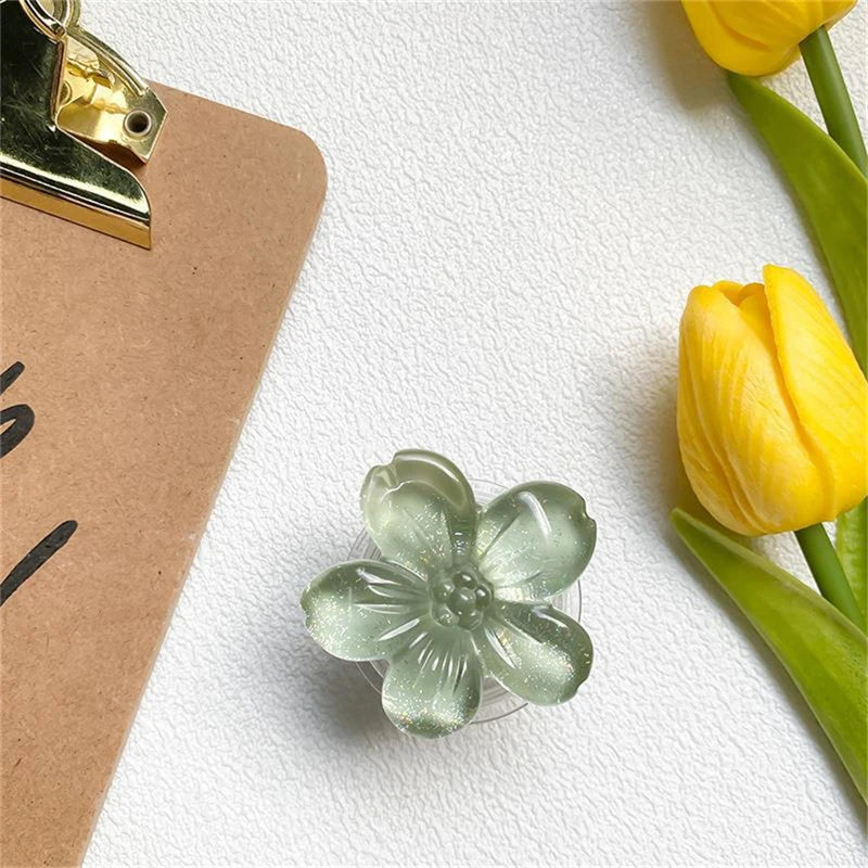 🎀 Soporte de Flor Epóxica – Griptok coreano con anillo para celular, diseño de flor con brillo cristal, ideal para iPhone y Samsung