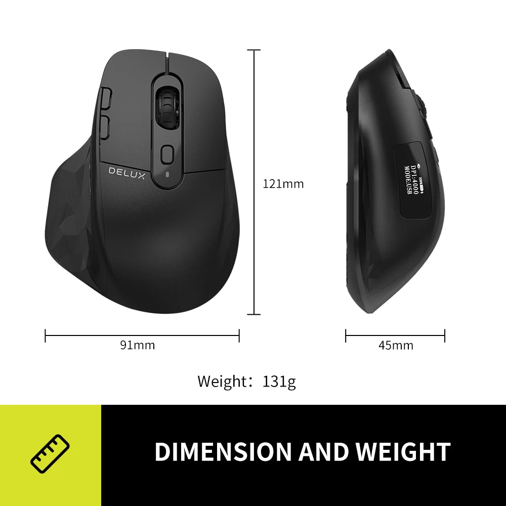 🖱️ Mouse Ergonómico Delux M912DB – Inalámbrico con Pantalla LED
