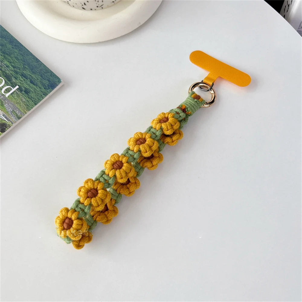 🎀 Pulsera de Flor Tejida de Lujo – Llavero con flor estilo boho, correa corta para la muñeca, ideal como regalo femenino