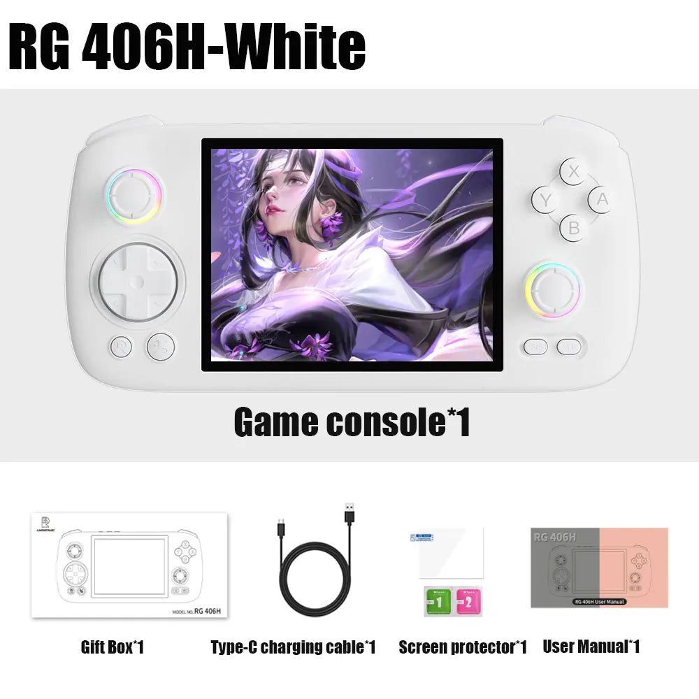🎮🚀ANBERNIC RG406H – Potencia Android en Formato Retro Consola Portátil de 4" IPS, Android 13, Joysticks RGB y Más de 4000 Juegos