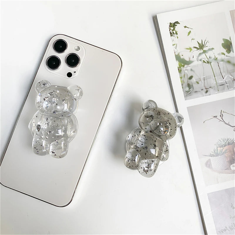 🎀 Soporte de Osito con Brillos – Griptok universal con escarcha y diseño cristalino, soporte para celular cute y brillante