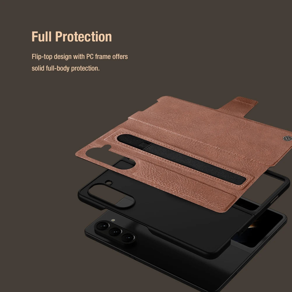 📱 Funda Galaxy Z Fold 6 para Z Fold 5 Aoge Cuero Lujo con Soporte y Ranura S-Pen Nillkin
