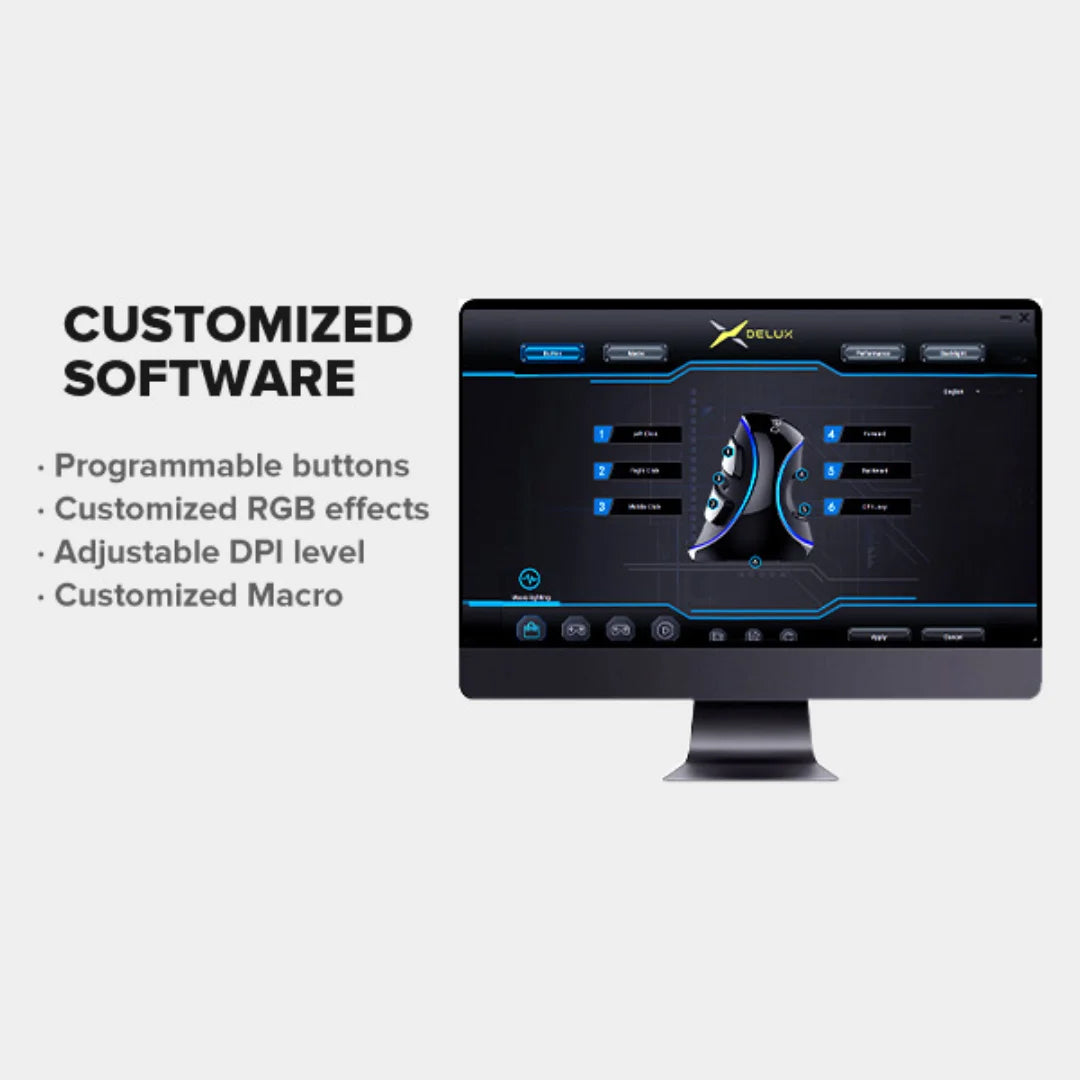 Delux 🖱️ M618PLUS A825 | Mouse Vertical Ergonómico Alámbrico 12800 DPI 1000Hz RGB Reposamuñecas Removible Para Síndrome Túnel Carpian