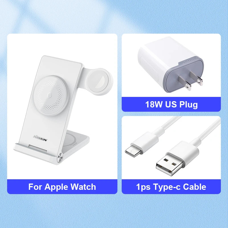 📱 Cargador Magsafe 3 en 1 | Soporte Inalámbrico para iPhone, AirPods y Apple Watch | Nillkin