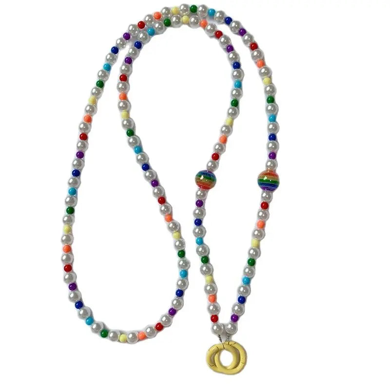 🎀 Correa Larga Bohemia con Piedras y Perlas – Lanyard de estilo elegante para celular, anti pérdida y con diseño femenino