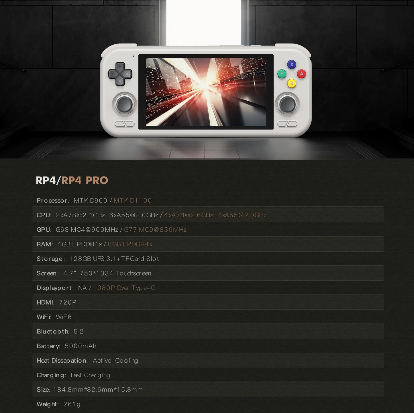 🎮 Retroid Consola Portátil Pocket4 Pro | Pantalla Táctil IPS 4.7'' Android 13 Juegos Retro - Carga Rápida 18W