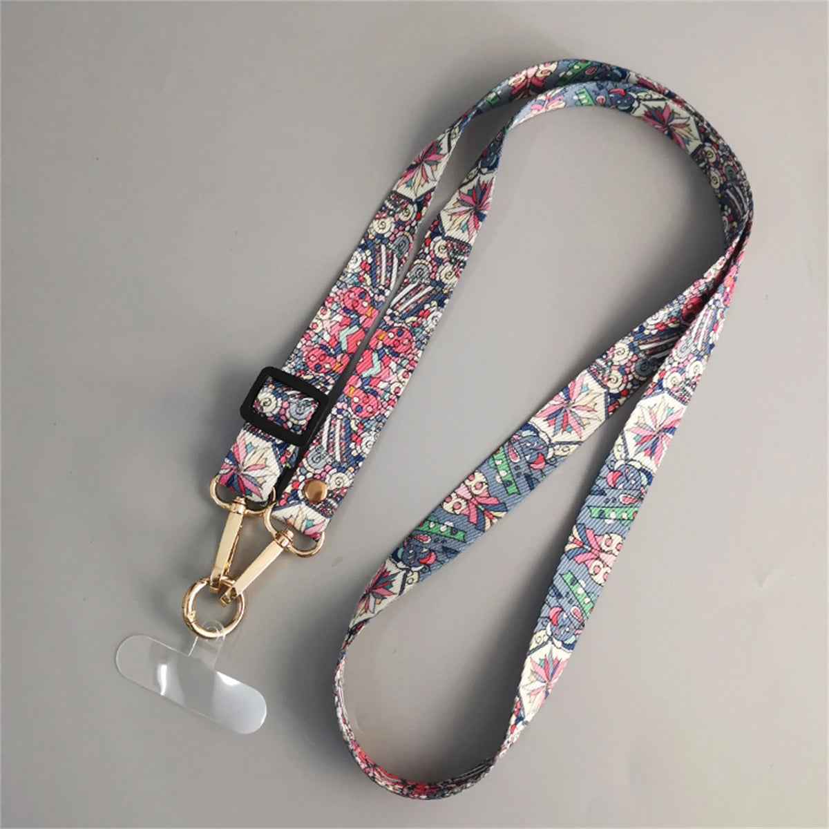 🎀 Clip para celular con patrón retro – Lanyard largo cruzado ajustable para cuello