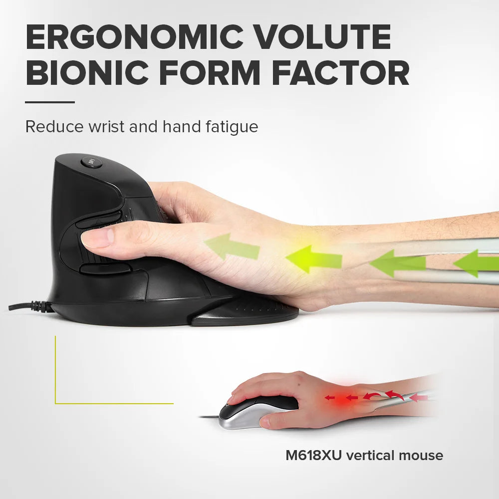 🖱️ Delux Mouse Vertical Ergonómico M618 BU | 6 botones, DPI ajustable 800/1200/1600, mano derecha, con almohadilla para muñeca, para PC y laptop