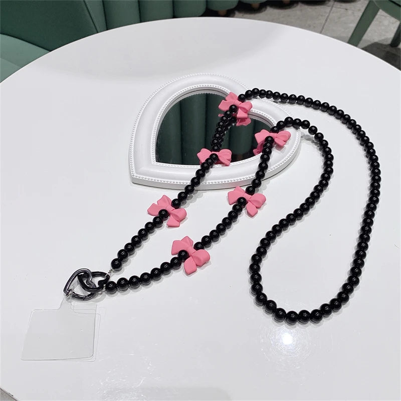 🎀 Correa Larga Bohemia con Piedras y Perlas – Lanyard de estilo elegante para celular, anti pérdida y con diseño femenino