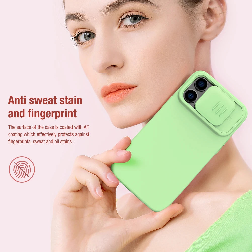 📱 Funda iPhone 14 Pro Max CamShield Silky Liquid Silicone Slide Protección Cámara Nillkin