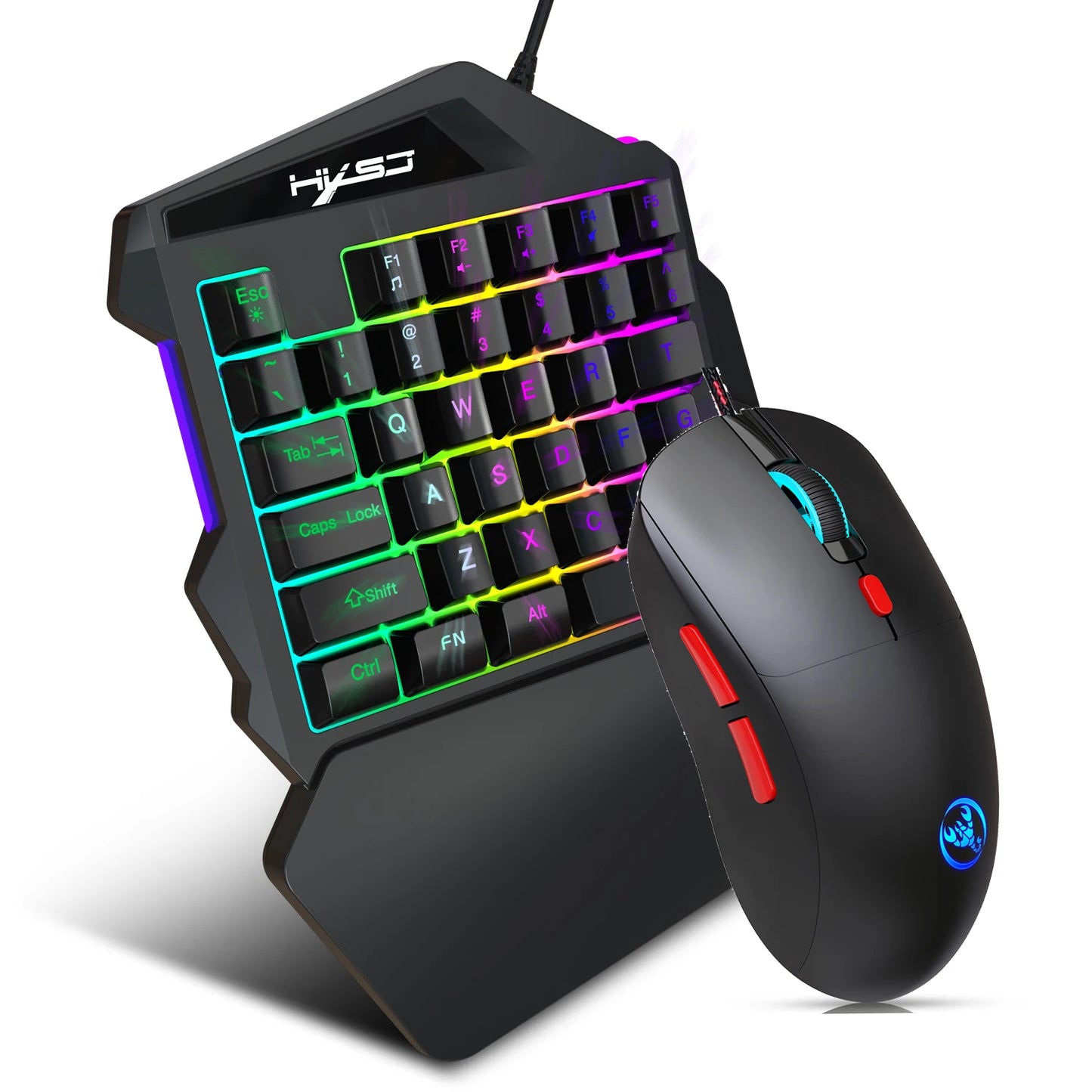🎮 Combo Gamer Mini 35 Teclas | Teclado de Una Mano RGB 🌈 Mouse 3600 DPI 6D Alámbrico USB ⌨️ Compatible iPhone 📱