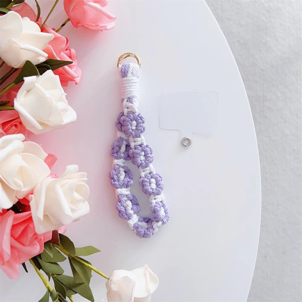 🎀 Llavero de margarita macramé – Pulsera bohemia estilo vintage, charm para bolso o llaves
