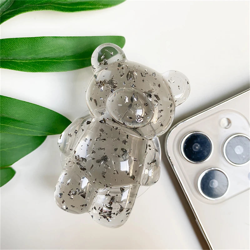🎀 Soporte de Osito con Brillos – Griptok universal con escarcha y diseño cristalino, soporte para celular cute y brillante