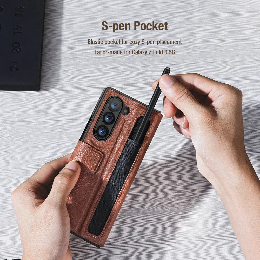 📱 Funda Galaxy Z Fold 6 | Aoge Vintage Cuero con Ranura para Tarjetas y S-Pen | Nillkin