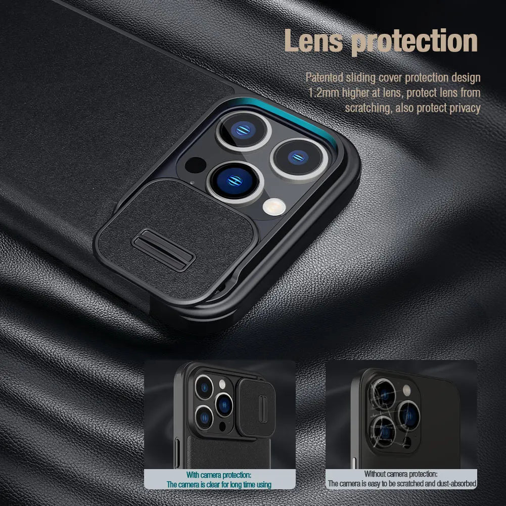 📱 Funda iPhone 15 Pro Max | Qin Pro Cuero con Ranura para Tarjetas y Cámara Deslizante | Nillkin