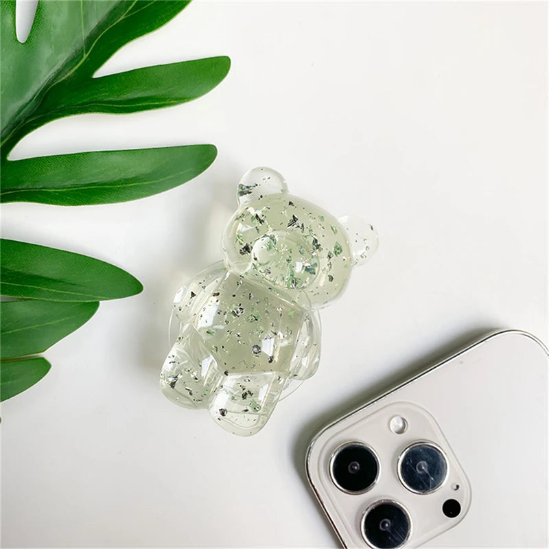 🎀 Soporte de Osito con Brillos – Griptok universal con escarcha y diseño cristalino, soporte para celular cute y brillante