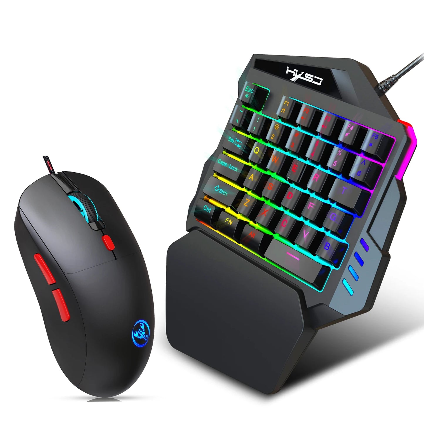 🎮 Combo Gamer Mini 35 Teclas | Teclado de Una Mano RGB 🌈 Mouse 3600 DPI 6D Alámbrico USB ⌨️ Compatible iPhone 📱