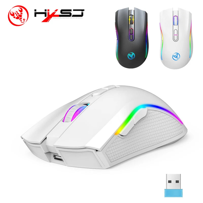 🖱️ HXSJ T69 Mouse ergonómico portátil inalámbrico 2.4G RGB para laptop y PC gamer