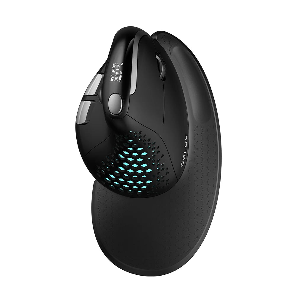 🖱️ Delux Seeker M618XSD con pantalla OLED, inalámbrico USB + BT 5.0 | Mouse vertical ergonómico recargable, 1000Hz, para PC y laptop