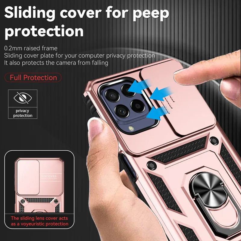 📱 Funda Galaxy M34 5G | Bumper híbrido con anillo y tapa de cámara