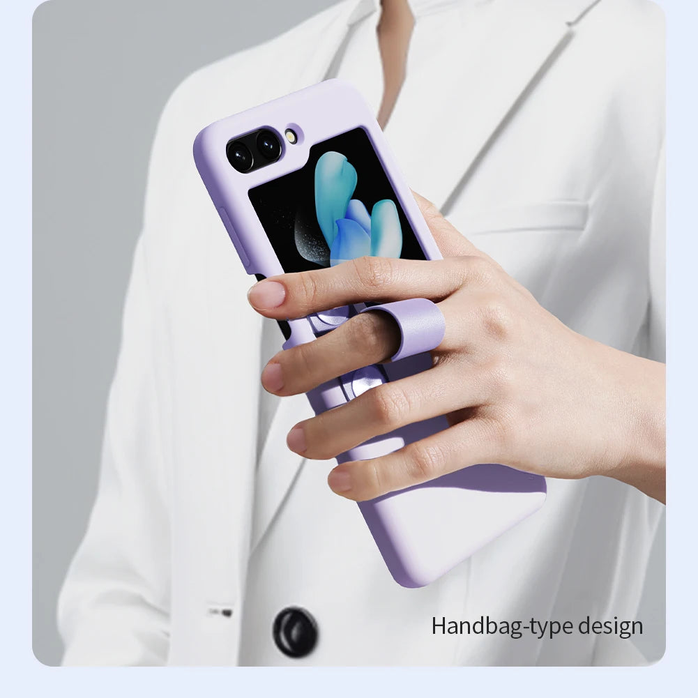 📱 Funda Galaxy Z Flip 5 Correa de Dedo Liquid Silicone Plegable con Soporte Nillkin