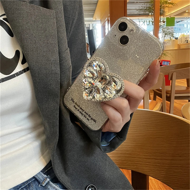 🎀 Soporte Brillante con Corazón – Griptok con diamantes y forma de corazón, estilo coreano para iPhone 14 Pro