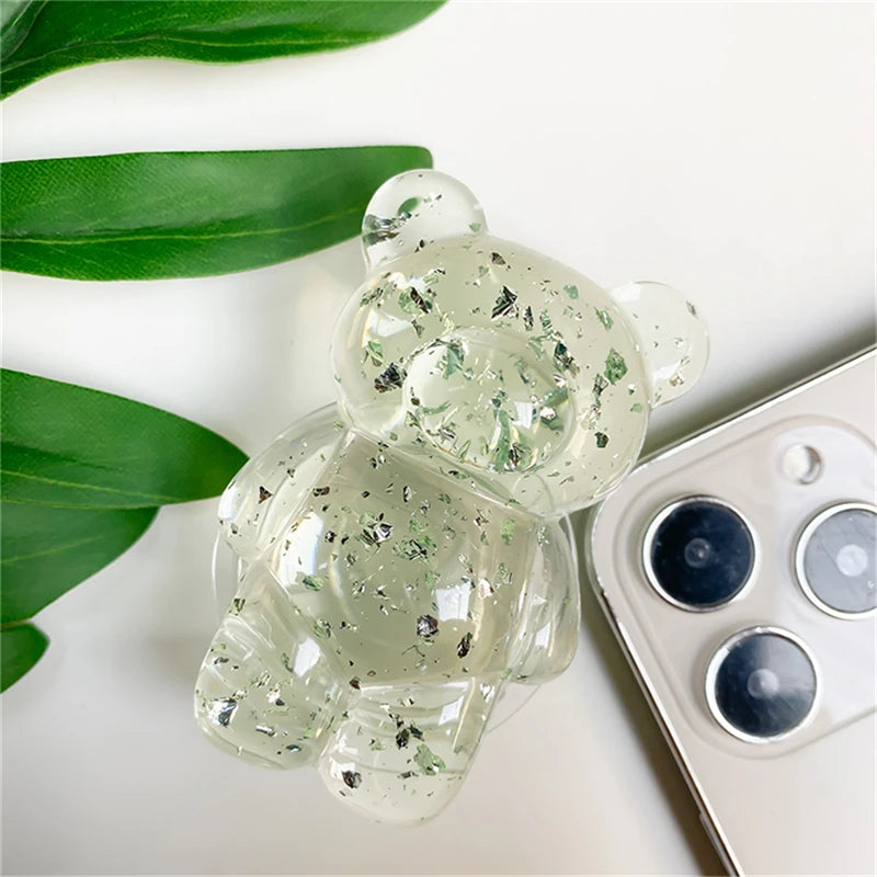 🎀 Soporte de Osito con Brillos – Griptok universal con escarcha y diseño cristalino, soporte para celular cute y brillante