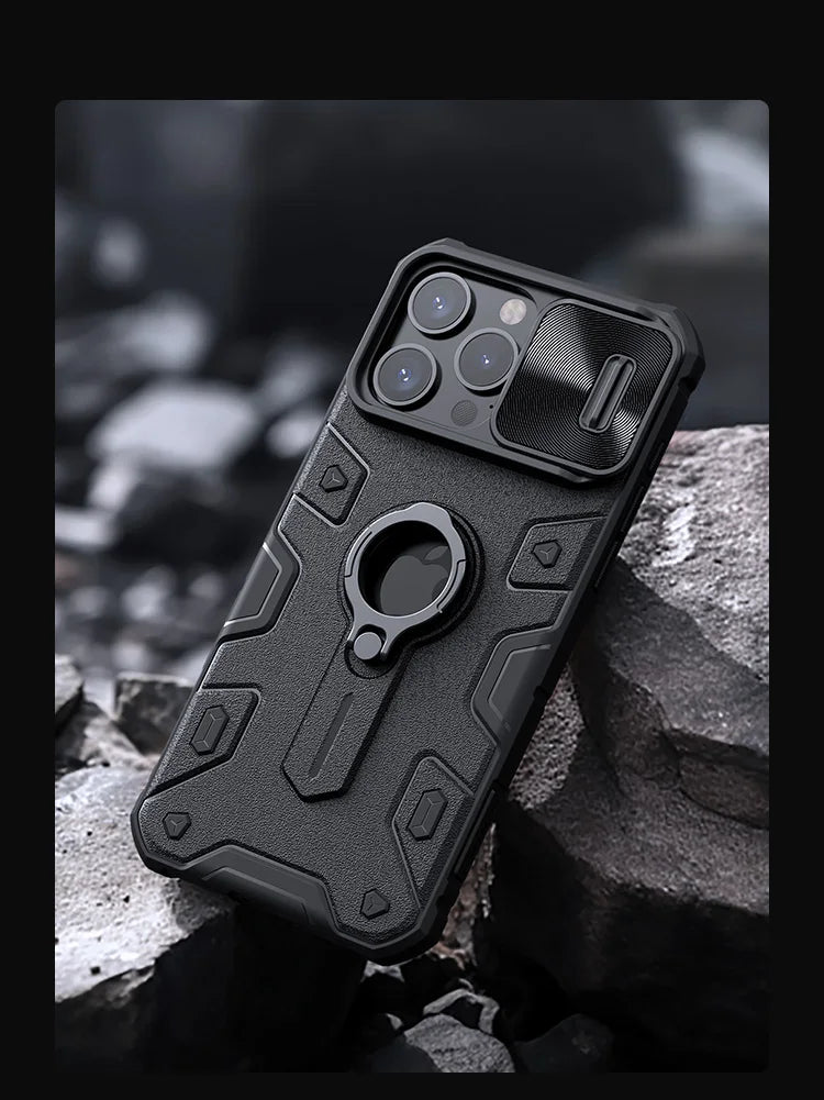 📱 Funda iPhone 15 Pro Max | CamShield Armor con Cámara Deslizante y Anillo Soporte | Nillkin